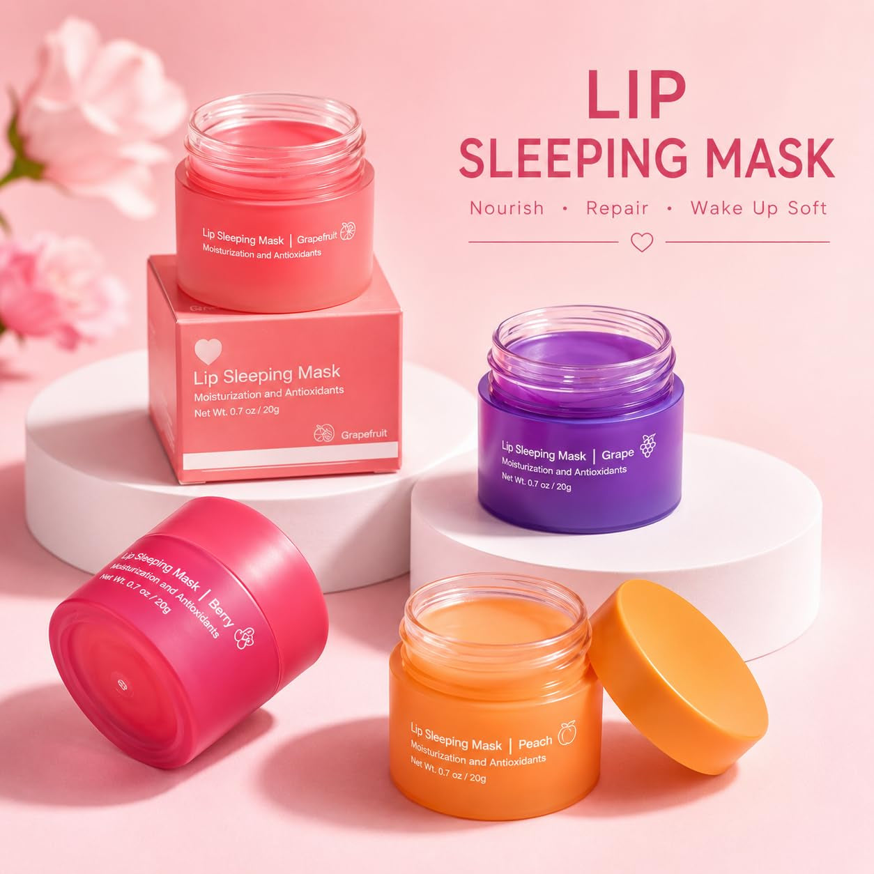 Lip Sleeping Mask, Long-Lasting Night Care Lip Balm for Dry Chapped Lips, Moisturizing & Repairing Lip Mask with Shea Butter, Deep Hydration Nourishing Lip Skin Care, 20G (03# Grapefruit)