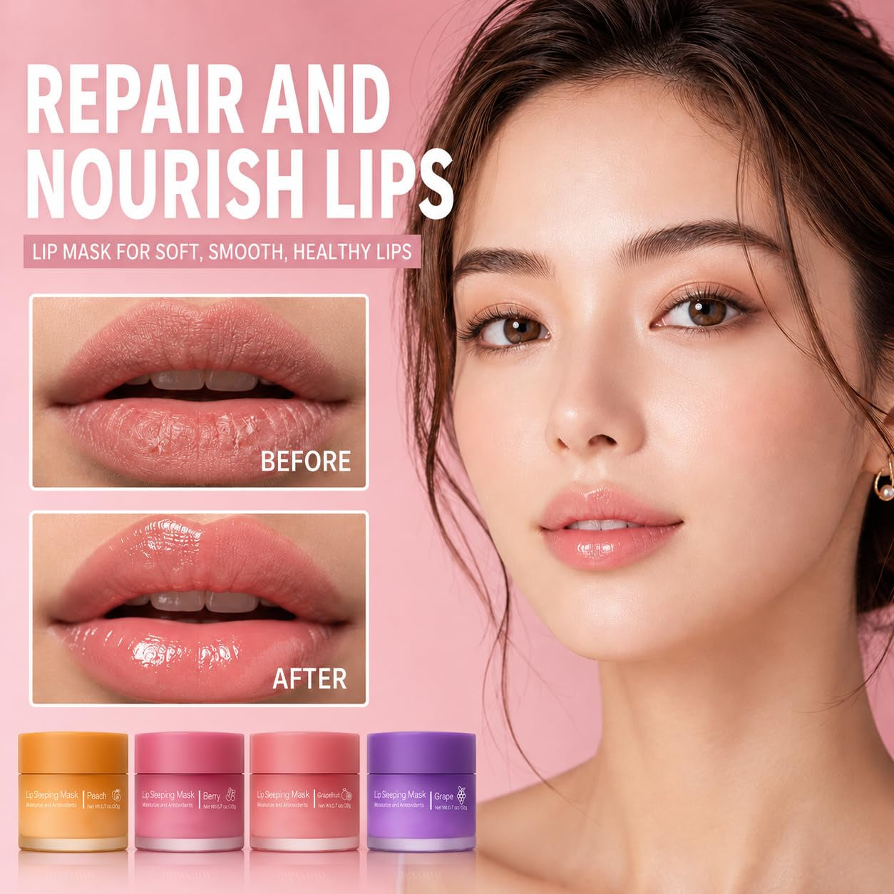 Lip Sleeping Mask, Long-Lasting Night Care Lip Balm for Dry Chapped Lips, Moisturizing & Repairing Lip Mask with Shea Butter, Deep Hydration Nourishing Lip Skin Care, 20G (03# Grapefruit)