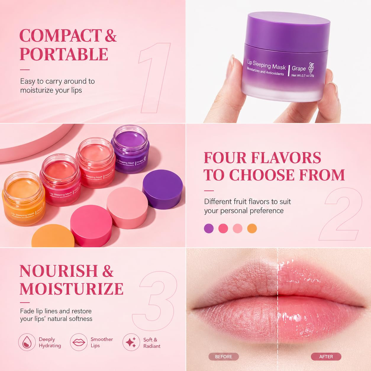Lip Sleeping Mask, Long-Lasting Night Care Lip Balm for Dry Chapped Lips, Moisturizing & Repairing Lip Mask with Shea Butter, Deep Hydration Nourishing Lip Skin Care, 20G (03# Grapefruit)