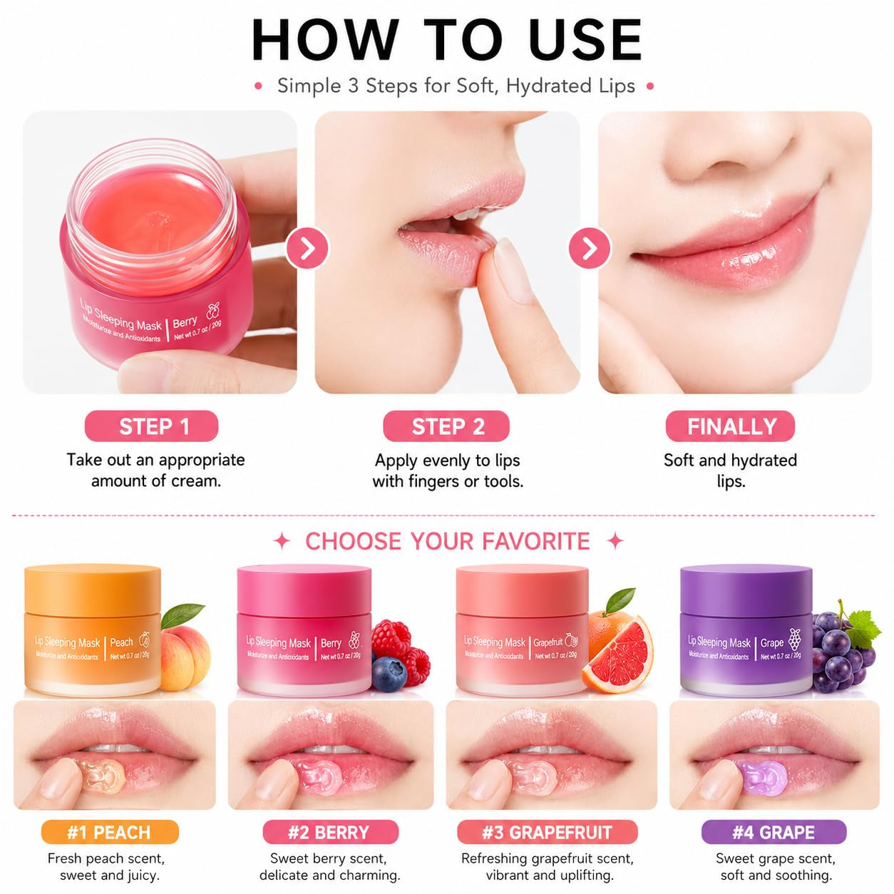 Lip Sleeping Mask, Long-Lasting Night Care Lip Balm for Dry Chapped Lips, Moisturizing & Repairing Lip Mask with Shea Butter, Deep Hydration Nourishing Lip Skin Care, 20G (03# Grapefruit)