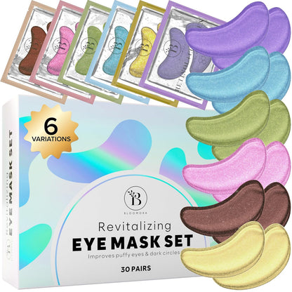 Variety under Eye Patches (30 Pairs) - Eye Mask for Dark Circles, Puffy Eyes & Wrinkles - 6 Varieties with Hyaluronic Acid, Green Tea, Rose, 24K Gold, Retinol, Collagen & Caffeine